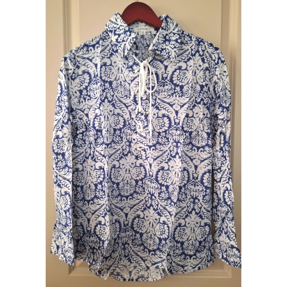 BD Collection | Long-Sleeve Printed Lace-Up Collared Top